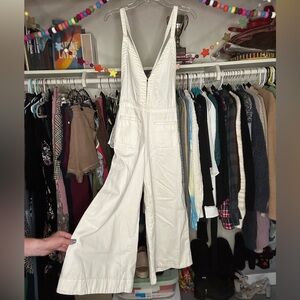FP Wide-Leg Cross-Back White Denim Jumpsuit